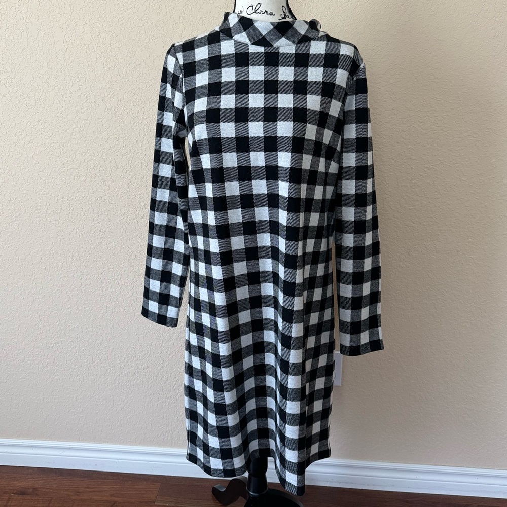 Talbots Black and White Check Ponte Shift Dress